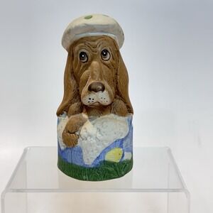 Vintage Jasco Taiwan Critter Bell Bisque Porcelain Basset Hound Dog Taking Bath